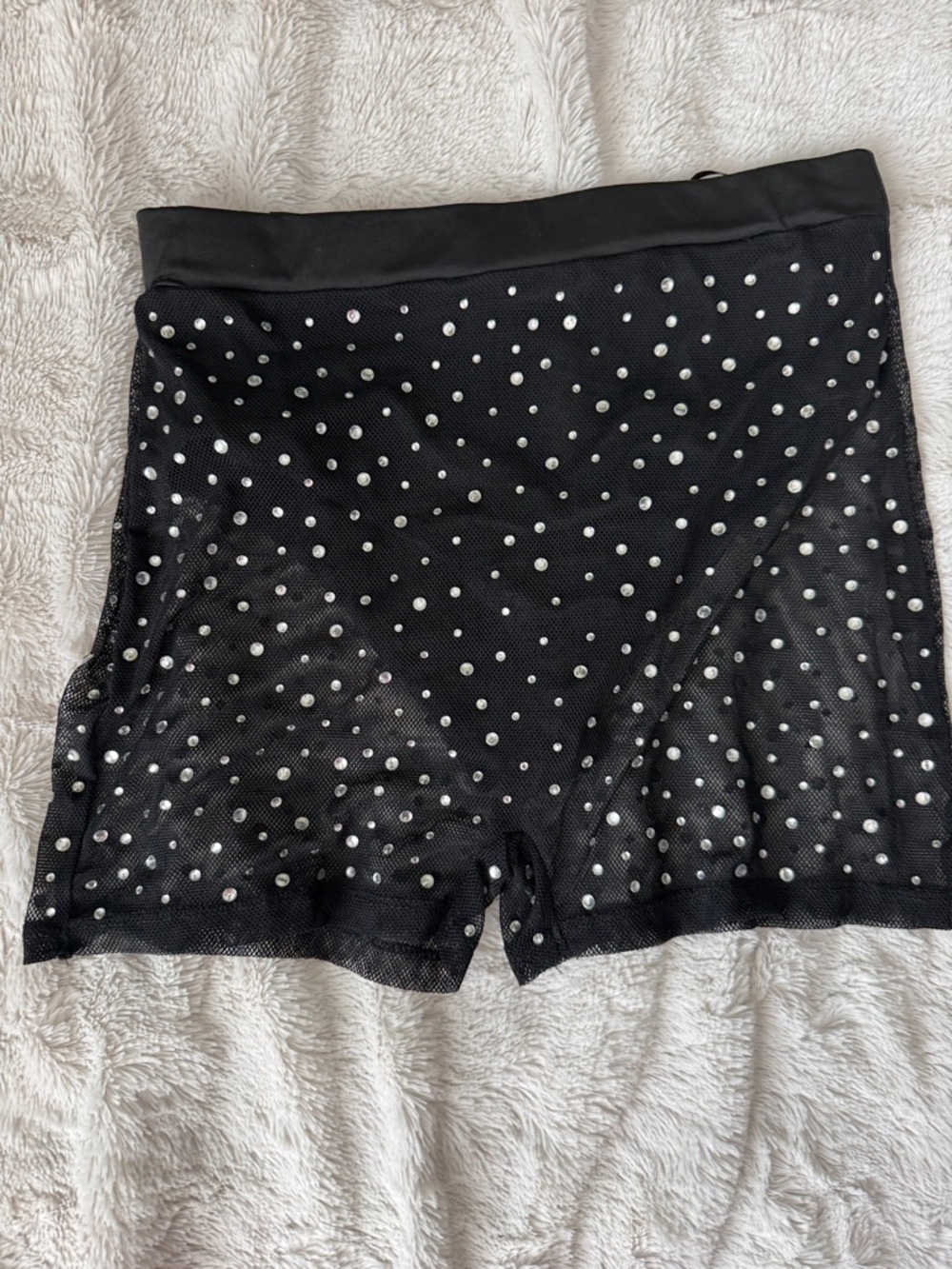 Banjul Black Mesh Shorts with Silver Rhinestones